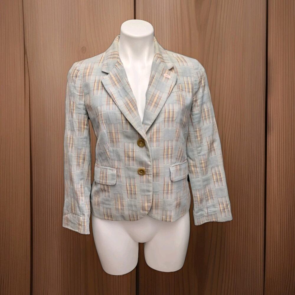 Daughters of the Liberation Jacket Blazer Sports Coat Blue Beige Patchwork 6